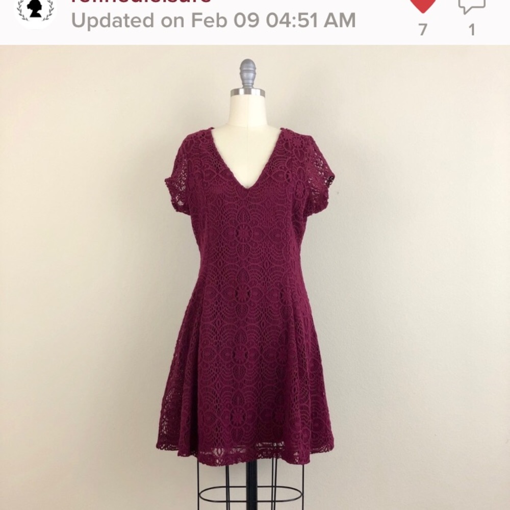 Express Maroon Lace V-Neck Fit And Flare Dress